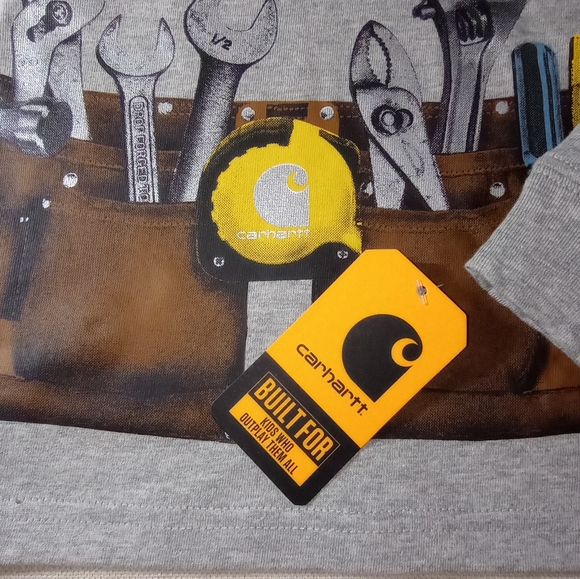 2T Carhartt Gray Long Sleeve Kids Shirt with Tool Belt Graphic And Logo - Picture 2 of 3